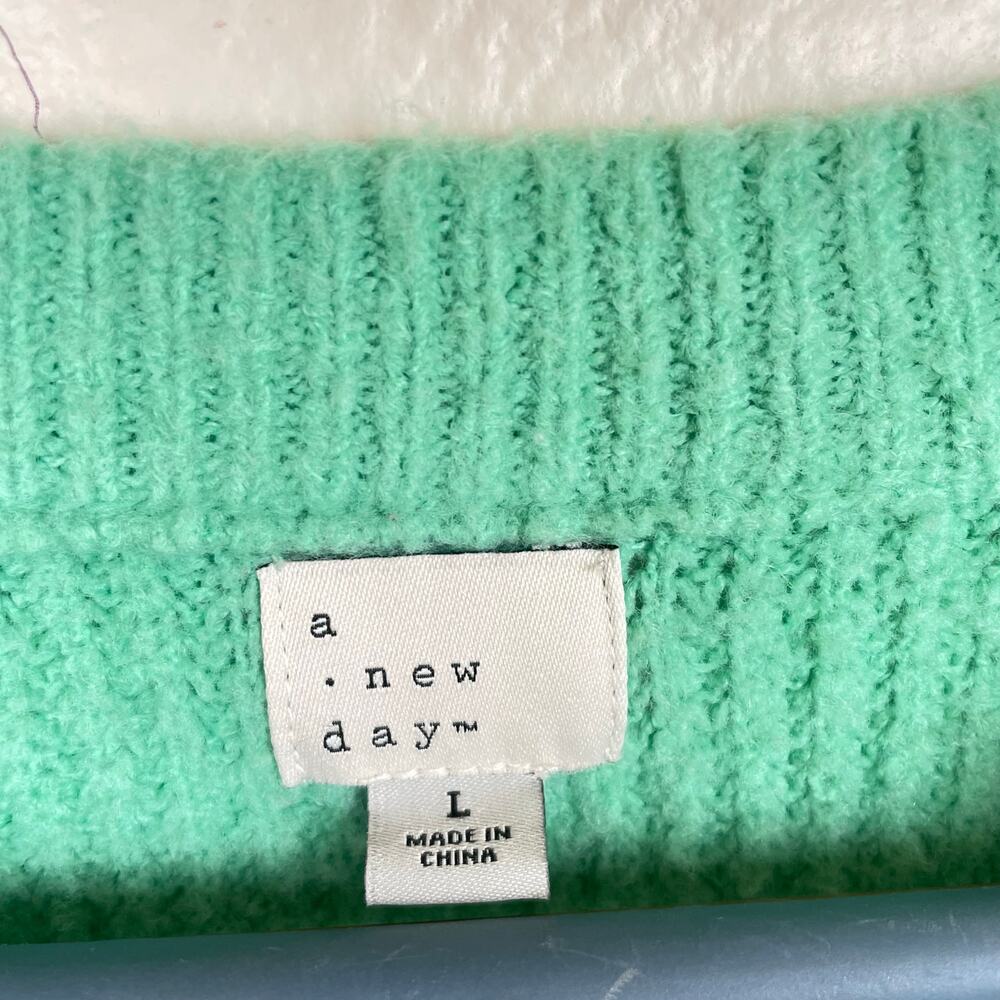 Womens Sweater Sz L Cottage Embroidered Cherry Thick Chunky Seafoam Kidcore - Picture 4 of 6